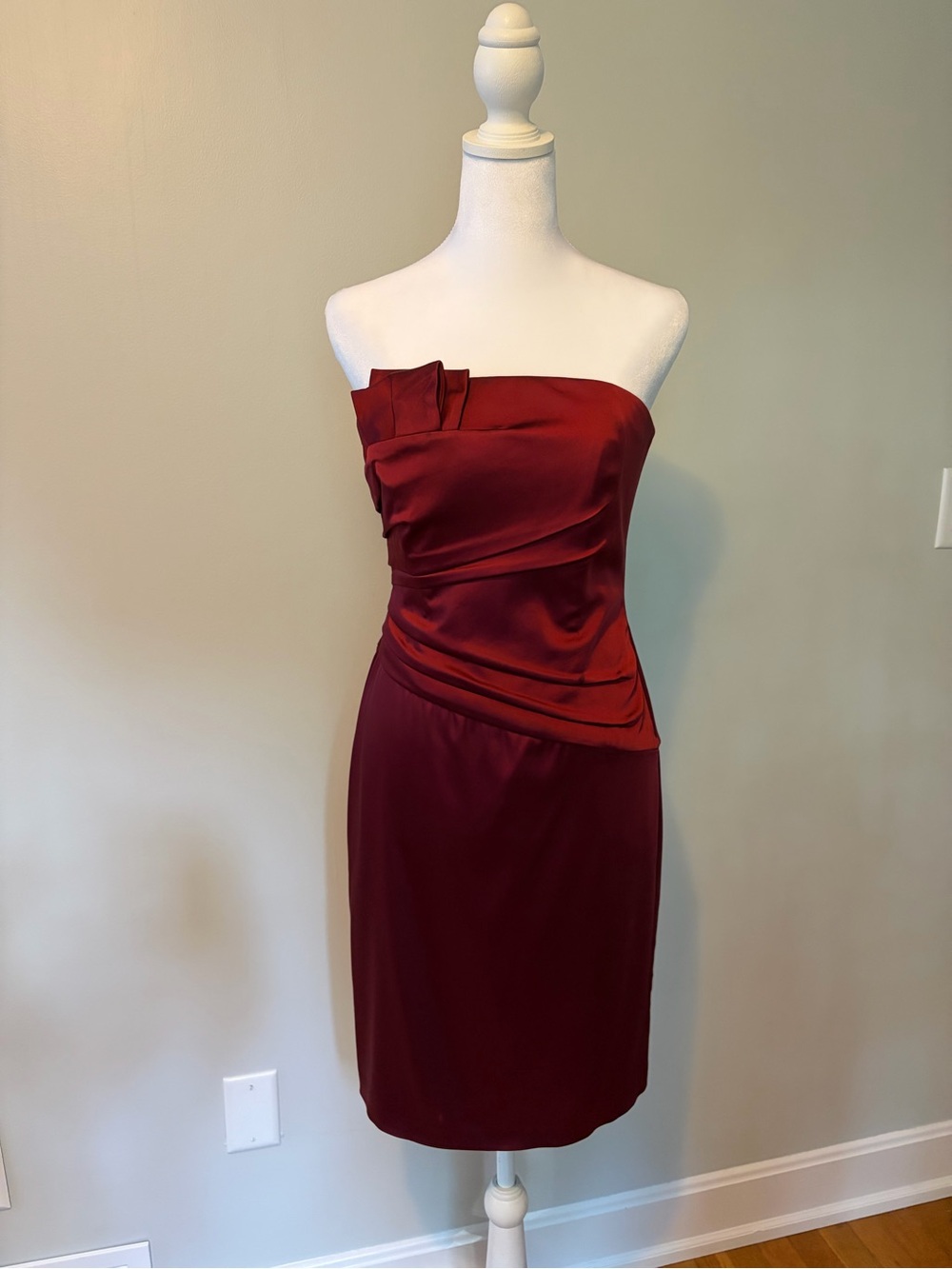 White House/Black Market Strapless Deep Red, Satin-like Cocktail Dress